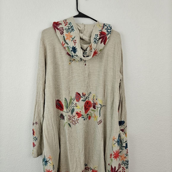 Johnny Was Floral Bird Embroidered Open Hooded Duster Open Front Cartigan LG - Picture 3 of 16